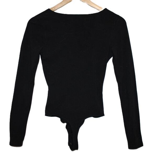 Womens Abercrombie & Fitch Black Cotton Long Sleeve V-Neck Bodysuit Size Small S - Picture 2 of 7